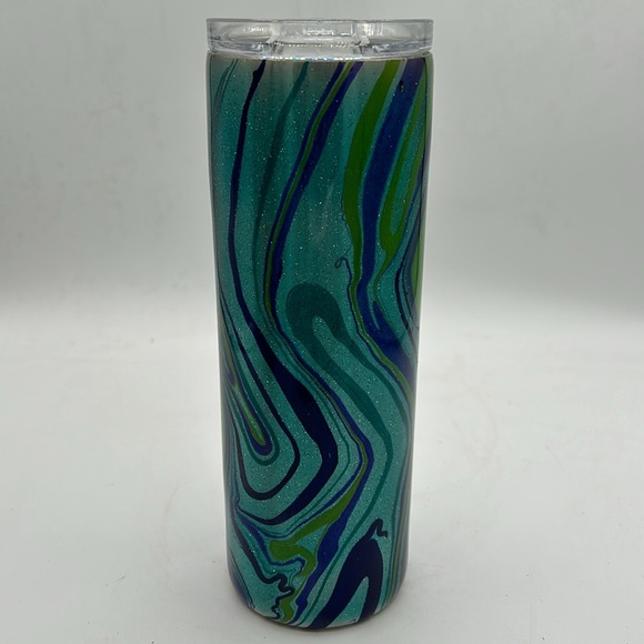 Thirsty Turtle Tumbler Glitter Blue and Green Cosmic Earth Acid Wash Tumbler - Picture 1 of 8